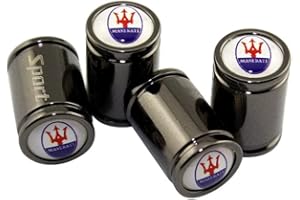 BBXFLL 4 Pezzi Auto Pneumatico Cappucci Valvole Stelo, per Maserati Logo Granturismo Levante Ghibli Gran Coprivalvola Tappi Coperchio Parapolvere Copri Ruota Ermetico con Logo Guarnizione in Gomma Accessori