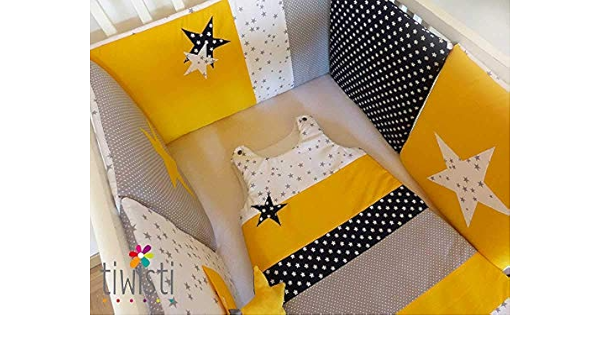Tour De Lit Coussins Modulable Et Gigoteuse Evolutive 6 24 Mois De Couleur Bleu Marine Jaune Gris Blanc Etoile Deco Chambre Bebe Amazon Fr Handmade