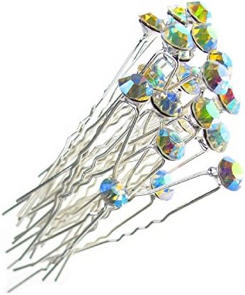 Mont Cherry High Quality Elegant AB Rainbow Stud Crystal Diamante Wedding Bridal Prom Hair Pins - 5 Pins by Trendz