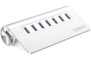 ORICO Hub USB HUB aluminiowy 7-portowy 5 Gbps Super Speed z zasilaczem 12 V 2,5 A, kabel USB 3.0, kompatybilny z PC Notebook iMac Pro MacBook (Air, Pro, Mini), tabletem wraz z zasilaczem sieciowym