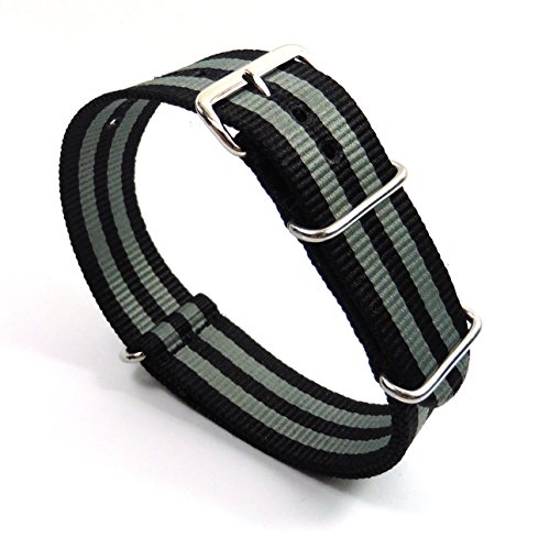 Herzog Outdoor, Nylon Uhrarmband 22mm, schwarz-grau-gestreift, James Bond Style, Durchzugsband, Textil, Nato Strap mit 3 Metallschlaufen und Dornschliee. Herzog Outdoor, Nylon Uhrarmband 22mm, schwarz-grau-gestreift, James Bond Style, Durchzugsband, Textil, Nato Strap mit 3 Metallschlaufen und Dornschliee.