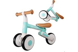 Olmitos - Draisienne Enfant sans Pédales 1 à 2 Ans Teeny - Vélo Débutant Pliable 2 Hauteurs, Très Léger et Robuste - 2 Roues Avant, Selle Souple, Guidon Antidérapant (Menthe)