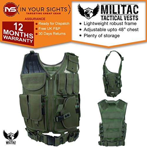 Militac - Nylon Mesh Tactical Vest With Pistol Holster (Green)