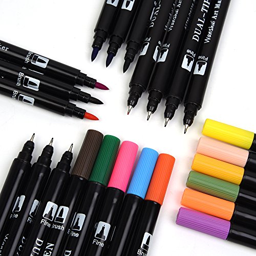 24 Farben Marker Dual Spitze Pinsel Stift mit Fineliner 0,4 mm Kunst Skizze für Schreiben wanshui - 2