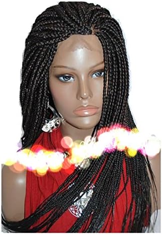 Gloryhair® Glueless Box Braids Lace Front Wigs Heat Resistant Synthetic Twist Braids Lace Front Hair Wig Hand Made Tied Braided for African British (14inch, black colour)