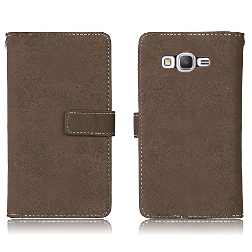 Coque Samsung Galaxy Grand Prime SM-G530FZ, Ecoway [9 emplacements pour cartes]Retro mat Ensembles de téléphones mobiles anti-rayures Phone Étui En Cuir PU La Fente en de Support Pliable Portefeuille étui Design Cas de téléphone Pour Samsung Galaxy Grand Prime SM-G530FZ - marron
