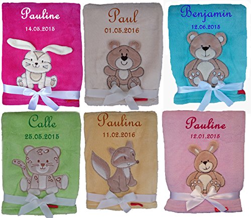 Kuschlige Babydecke SUPER FLAUSCHIG bestickt mit Namen und Datum