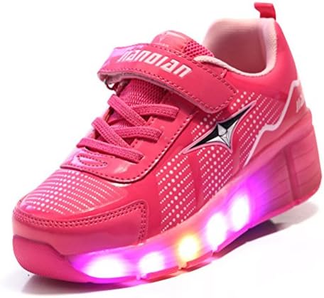 TeraSeven Unisex LED light Heelys shoes child single boy and girl adult rolls Kids Adjustable Skates and Rollerblades Inline Skates( 6 UK ,Pink)