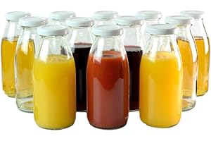 gouveo Juego de 12 botellas de zumo de 250 ml con tapón de rosca blanco - botella de cristal de 0,25 l con tapón TO43 - botella vacía para zumo, batido, limonada (SF250W)