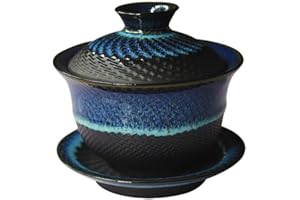 HonHeam Gaiwan ceramiczny glazurowany w piecu, filiżanka porcelanowa kungfu, chińska filiżanka retro, Sancai Gaiwan ze spodkiem z pokrywką