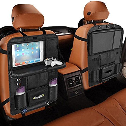 Autositz Organizer mit Folding Essbereich Rack, Pushingbest Auto Rückenlehnenschutz Autositz Organizer Mit Screen Touchable Tablet Pockets Autositztasche Reisewagensitzbeutel, Kinder Rücksitzschoner Kick-Matten-Schutz passend für die meisten den Autositz, 1PC - 7
