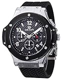 megir Herren Schwarz und Silber Fall Chronograph Military Sport Silikon Armbanduhr
