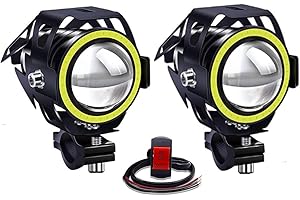 BIQING 2PCS Phares Avant Moto 1 Mode,Universel U7 Moto Feux Additionnels 12V 24V LED Phares Avant Motos Anti Brouillard Projecteur Spot LED Motos avec Interrupteur (Blanc)