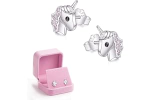 BIGNOSEDEER Pink Unicorn earrings,Girls Unicorn Stud earring,Cubic Zircon Jewelry for Kids little girl women,Birthday Valentines Day Christmas with Velvet Box