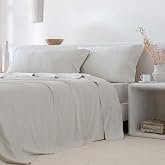 COTTON ARTean Bed Sheet Set 150 Satin Bamboo Organic 300 Thread Count Beige | Includes 4 pieces: flat sheet, fitted sheet, 2
