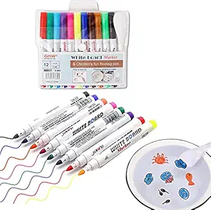 MILONI USA Magical Water Painting Pen, Doodle Water Floating Pens, Whiteboard Marker Pen, Magic Floating Ink Pen Kit with Ceramic Spoon, Gift for Boys Girls Kids (12 color)