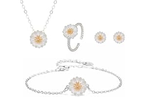 KBRPEY Girasol Conjunto de Joyas para Mujer Girasol Colgante Collar Pulsera Anillo Pendientes Juego de Joyas para Mujeres Adolescentes y Niñas