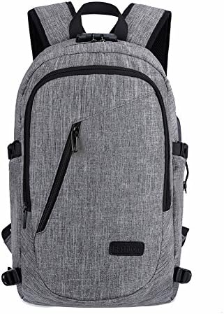 Business Laptop Daypack – HiQuaty School Backpack with USB Charging Port Headphone Port and Anti-theft Lock Lightweight Travel Bag for Women &amp; Men (Grey01)