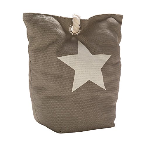 Lilienburg TÜRSTOPPER schwer Stoff Sack STERN mit Seil 100% Baumwolle + 2 x Dekoherz aus Holz (Taupe)