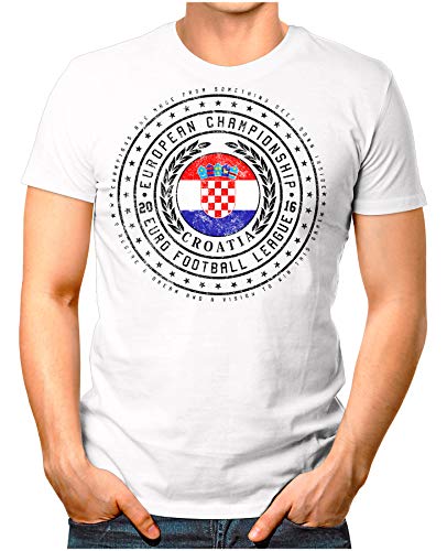 OM3® – Croatia – Herren T-Shirt Kroatien Wappen Fußball Trikot EM’16 WM Championship Vintage Weiß 4XL