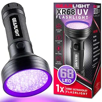 GearLight UV Black Light Flashlight XR68 - Powerful 68 LED Blacklight Flashlights for Pet Urine Detection, Dogs Stains, Scorpions, Bed Bugs, Resin Curing and Carpet Odor Eliminator Remover