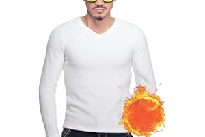 QOXEZY Swobodny męski podkoszulek z długim rękawem z polarem termicznym i dekoltem w serek (2XL biały)