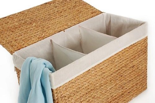 VIVANNO Wäschekorb Wäschesortierer Wäschebox 3 Fächer Wasserhyazinthe „Divide“ natur - 2