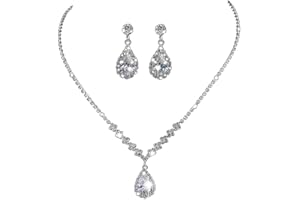 Carufin novia novia cristal collar pendientes conjunto plata nupcial gargantilla collares colgante joyería para mujeres y niñas