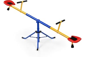 HOMASIS Balancín Infantil de 2 plazas, Subibaja de Exterior con Giratorio 360° y Cerrojo para Las piernas, hasta 60 kg de Carga, Balancín para niños pequeños de 3 a 8 años, 182x29x86cm, Colorido