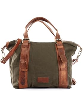 LECONI Schultertasche im Vintage-Look aus Canvas + Leder Henkeltasche für Frauen Handtasche Retro-Style Damentasche...