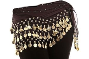 CALVIN KLEIN ck collection ltd 3 Rows Belly Dance Costume Belt Skirt Hip wrap Outfit Gold Coin Bead Scarf (Brown)