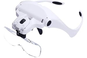 Bysameyee Loupe pour tête, éclairée loupe Serre-tête en Verre loupe avec 2 LED pour Travail de proximité, Travail de Bijoux, réparation de Montres, Arts & Crafts, Aide à la Lecture