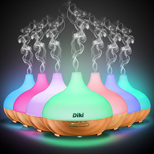 Aroma Diffuser,DIKI Ultraschall Ätherisches Öl Diffusor Luftbefeuchter Holzmaserung Duftzerstäuber Düfte Humidifier Aromatherapie Duftöl Diffusor 300ML mit 7 Farben LED Licht für Babies Persönlich Schlafzimmer Büro oder - 9