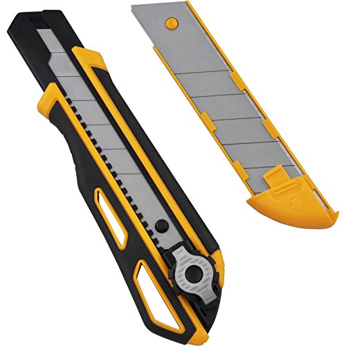 ViCUT Gelbes hochbeanspruchbares, doppelschließendes und einziehbares Viwanda 25mm Cuttermesser / Universalmesser mit besonders dicken Stahlklingen und extra Klingenhalter. Cutter / Messer - 3