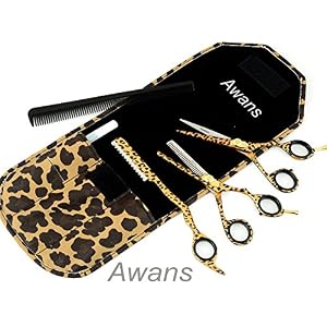 Awans Professional Hairdressing Barber Scissors Set Hairdressing Scissors 5.5", Thinning Scissors 5.5", Thinnig Razor- Leopard Skin Pattern + Free Pouch - Image 2