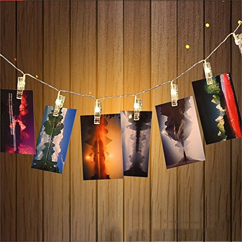 Zuoao LED Foto Clip Lichterkette Batteriebetriebene, 20 Foto-Clips, 2 M Warmweiß Partybeleuchtung Kreative Lampe Clip Foto-Wanddekoration für Festival, Weihnachten, Hochzeit Dekoration