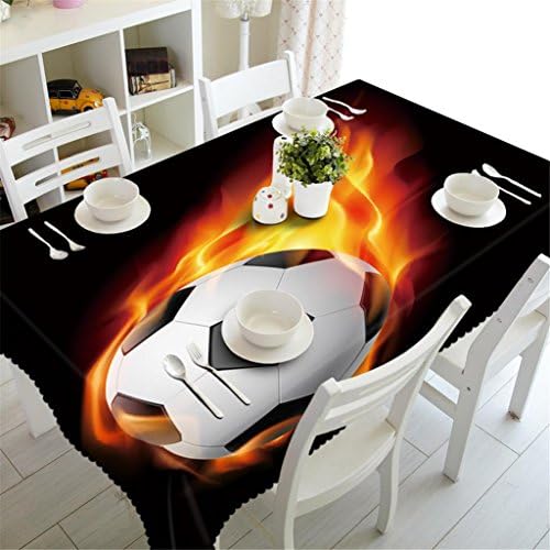 Tablecloth 3D Football with fire Rectangular Thickened Dust-proof Picnic decoration Table Top Cover , 2 , c
