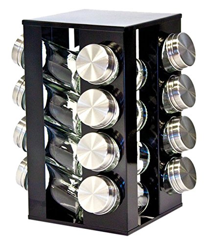 Gewürzregal mit 16 Gewürzgläsern, drehbar, Metallic-Design, erhältlich in Rubinrot, Onyxschwarz und Quartssilber onyx