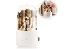 LOMUG Makeup Brush Holder 360° Drehbar Make up Organizer Pinselhalter Kosmetik mit Deckel Make up Pinsel Aufbewahrung Organizer Lippenstift Etui Schminke Pinselhalter für Schminktisch Schlafzimmer Bad