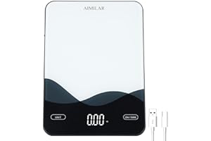 AIMILAR Bascula Cocina, Balanza de Cocina Digital Recargable USB C 10kg con Pantalla LED Pesa de Alimentos Onzas y Gramos para Hornear y Cocinar