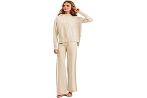 Veriliss Tailleurs-Pantalons Hiver Printemps Femme Ensemble Chic et Elegant Tricoté 2 Pièces D'Intérieur Tenue Décontracté Longues Respirant et Confortable Knit Large Lounge Set
