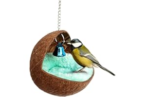 Violotoris 4.72 Inch Hanging Coconut Shell Bird Nest House Bed Natural Random Color Cushion Birdhouse Bird Hut Breeding Place Toy For Bird