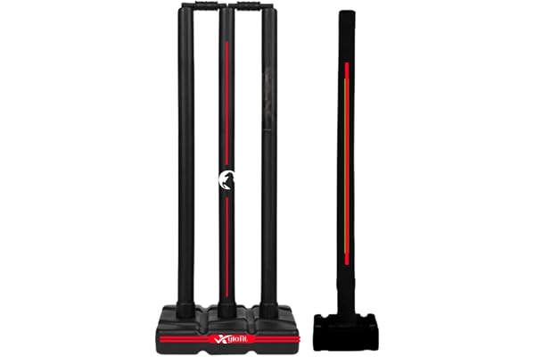 Xylofit Cricket Stumps PVC Wickets Set 4 Stumps + 2 Bails + 2 Stands Full Size Wickets for Cricket Ground, Tournament Wicket Stumps for Playing Black/Red