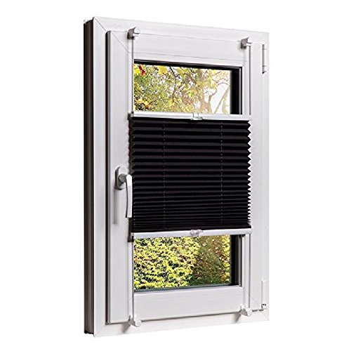 Plissee Klemmfix 3 Farben wählbar Jalousie ohne Bohren Faltrollo Vorhang, Größen Wählbar – Sonnenschutzrollo für Fenster Tür, Fensterrollo, Gardinen – Schwarz 100cm x 130cm - 3