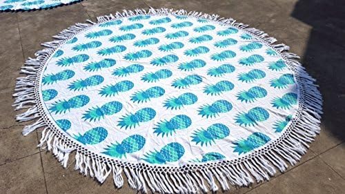Green Pineapple Roundie Indian Mandala Round Roundie Beach Throw Tapestry Hippy Boho Gypsy Cotton Tablecloth Beach Throw , Round Yoga Mat By Fairdecor