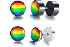 LAFATINA LGBT Gay Lesbian Pride Stud Earrings Set Unisex Mens Womens Lesbian Rainbow Pierced Stud Earrings Fashion