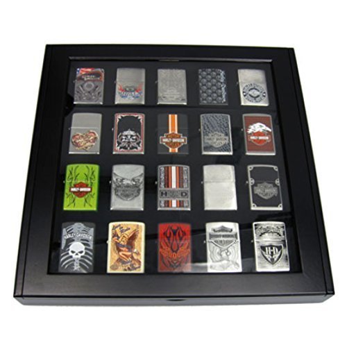 Sammler-Vitrine für 20 Zippo Feuerzeuge, schwarzes Holz