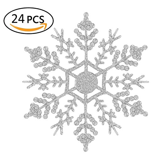 Copos de nieve del brillo, paquete de 24 Forma del copo de nieve que cuelga el ornamento Árbol de navidad deco