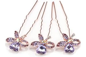 LEDSHLIU 3 pièces violet mariée strass feuille épingles à cheveux U pince épingle diadèmes de mariage chignons pinces à cheveux pour femmes et filles