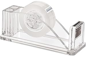 Juwacoo Acrylic Heavy Duty Tape Dispenser Sellotape, Cellotape Dispenser, Transparent Office Tape Holder with Single-Hand Dispensing Functionality, Non-Skid Base for Office, Home or School Use